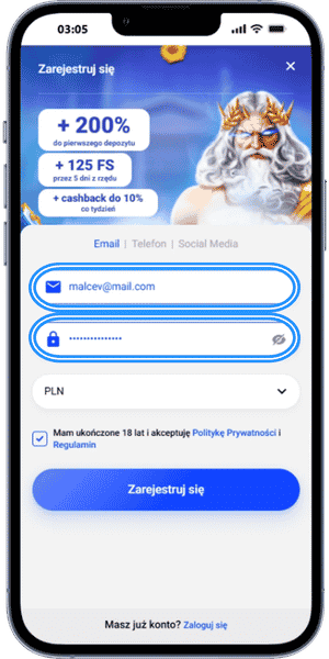 Slottica Kliknięcie „Zarejestruj się”